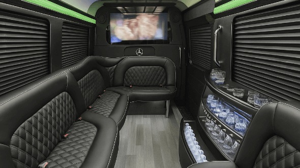 Interior of Haverford Party Bus Company's 14 Passenger Sprinter Limousine in Haverford