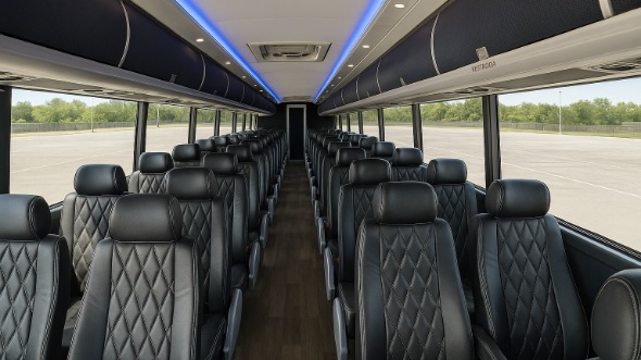 Interior of Pennsylvania Party Bus Company's 46 Passenger Charter Bus in Pennsylvania