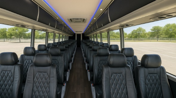 Interior of Pennsylvania Party Bus Company's 47 Passenger Charter Bus in Pennsylvania