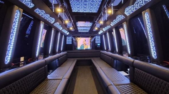 Interior of Chester Party Bus Company's 50 Passenger Party Bus in Chester